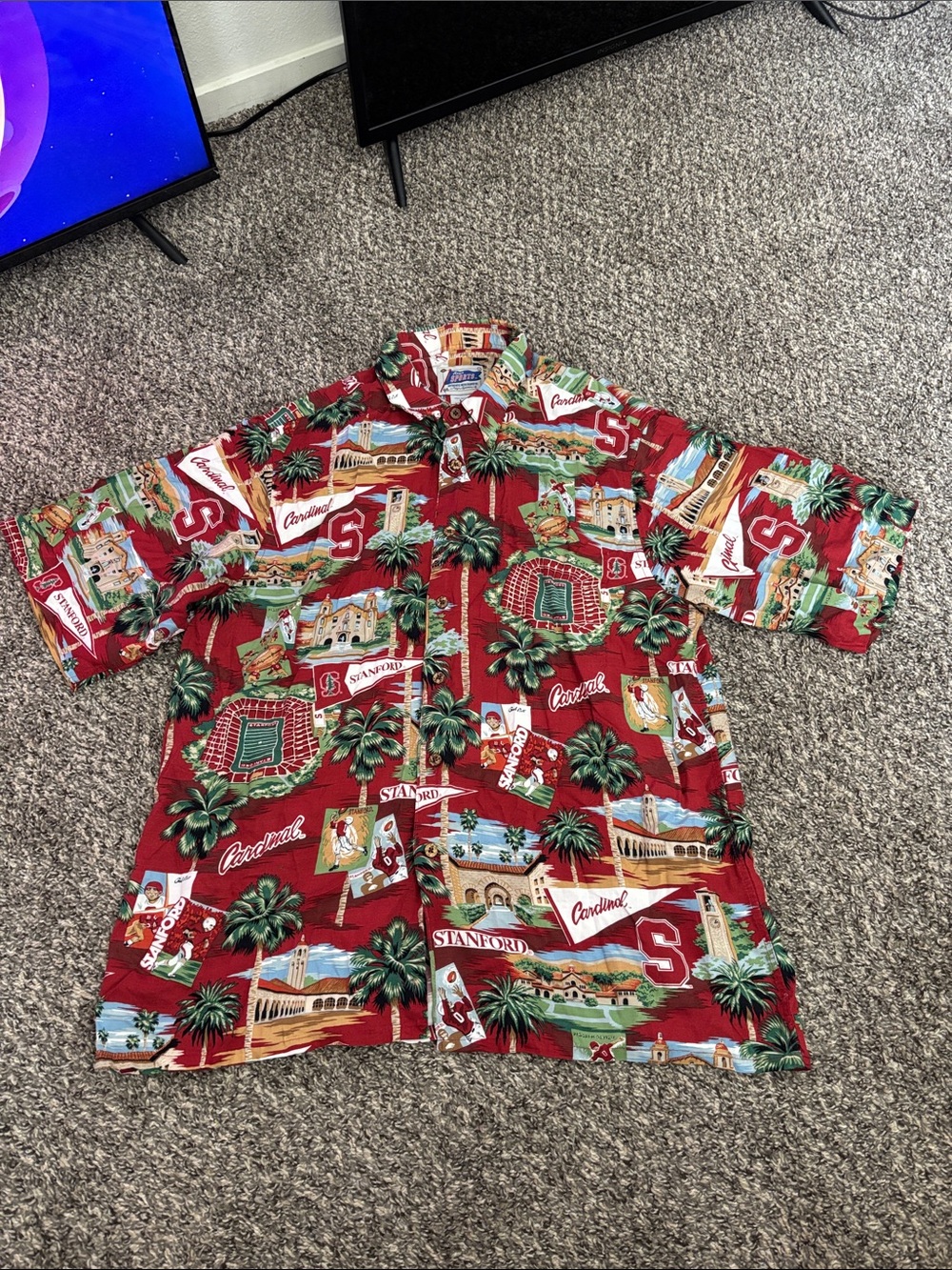 Stanford University Reyn Spooner Hawaiian Cardinal Red Shirt L sports vintage